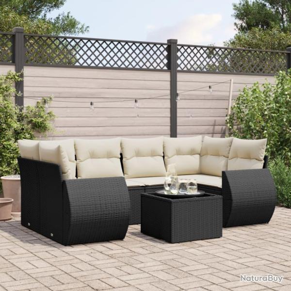 Salon de jardin 7 pcs avec coussins noir r�sine tress�e