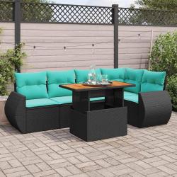 Salon de jardin 6 pcs avec coussins noir r&eacute;sine tress&eacute;e