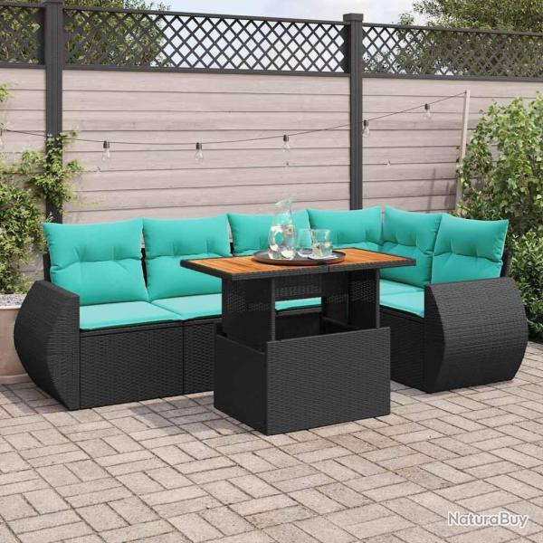 Salon de jardin 6 pcs avec coussins noir r�sine tress�e