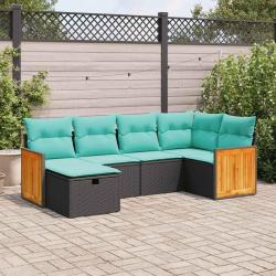 Salon de jardin 6 pcs avec coussins noir r&eacute;sine tress&eacute;e