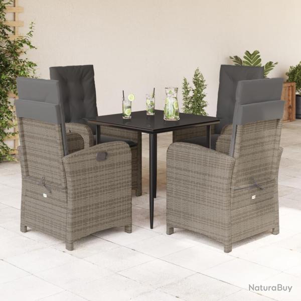 Ensemble � manger de jardin 5 pcs coussins gris r�sine tress�e