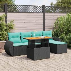 Salon de jardin 6 pcs avec coussins noir r&eacute;sine tress&eacute;e
