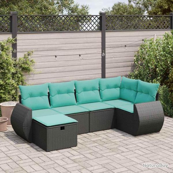 Salon de jardin 6 pcs avec coussins noir r�sine tress�e