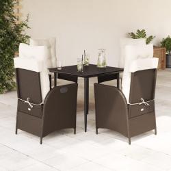 Ensemble &agrave; manger de jardin 5 pcs et coussins marron poly rotin