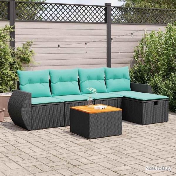 Salon de jardin 6 pcs avec coussins noir r�sine tress�e