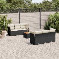 Salon de jardin 7 pcs avec coussins noir r&eacute;sine tress&eacute;e
