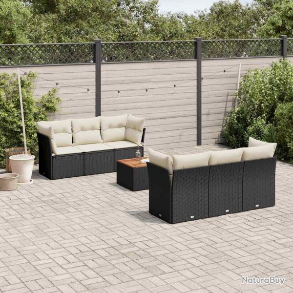 Salon de jardin 7 pcs avec coussins noir r�sine tress�e