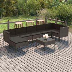 Salon de jardin 8 pcs avec coussins r&eacute;sine tress&eacute;e gris