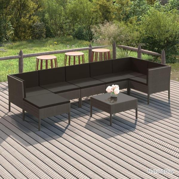 Salon de jardin 8 pcs avec coussins r�sine tress�e gris