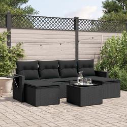 Salon de jardin 7 pcs avec coussins noir r&eacute;sine tress&eacute;e
