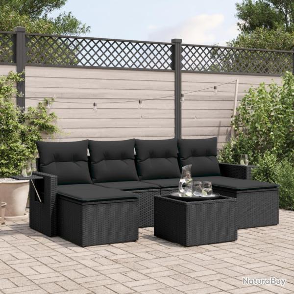 Salon de jardin 7 pcs avec coussins noir r�sine tress�e