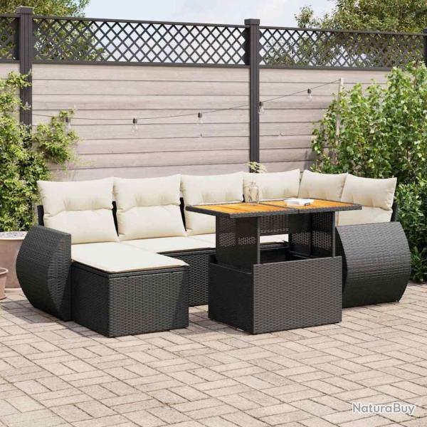 Salon de jardin 7 pcs avec coussins noir r�sine tress�e