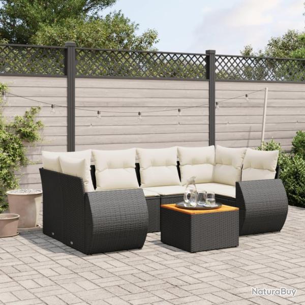Salon de jardin 7 pcs avec coussins noir r�sine tress�e