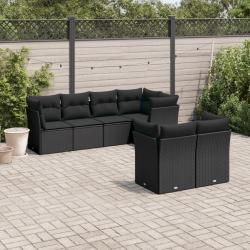 Salon de jardin 7 pcs avec coussins noir r&eacute;sine tress&eacute;e