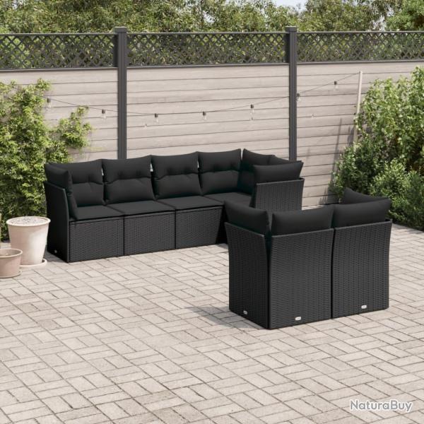 Salon de jardin 7 pcs avec coussins noir r�sine tress�e