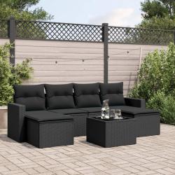 Salon de jardin 7 pcs avec coussins noir r&eacute;sine tress&eacute;e