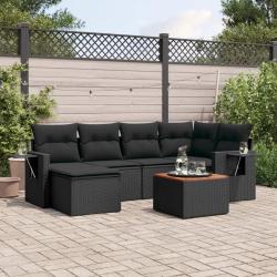 Salon de jardin 7 pcs avec coussins noir r&eacute;sine tress&eacute;e