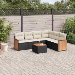 Salon de jardin 7 pcs avec coussins noir r&eacute;sine tress&eacute;e