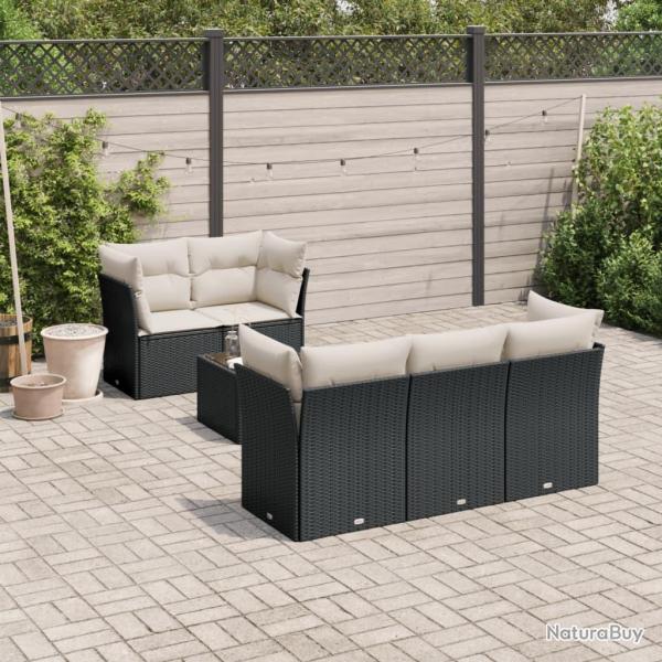 Salon de jardin 7 pcs avec coussins noir r�sine tress�e