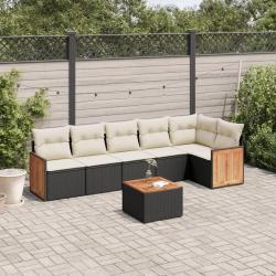 Salon de jardin 7 pcs avec coussins noir r&eacute;sine tress&eacute;e