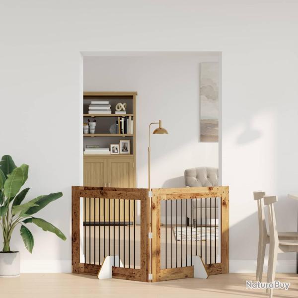 Porte de chien pliable avec supports 2 pcs Bois ancien 200,5 cm