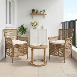 Chaise d'Ext&eacute;rieur avec coussin 2 pcs Beige et cr&egrave;me polyrotin