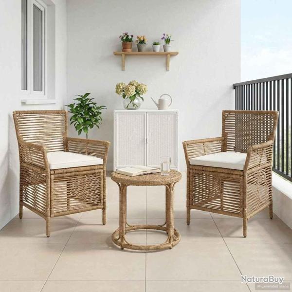 Chaise d'Ext�rieur avec coussin 2 pcs Beige et cr�me polyrotin