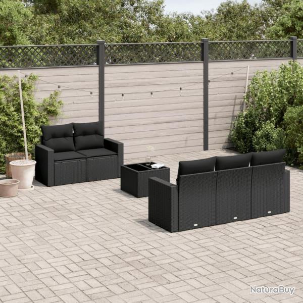 Salon de jardin 6 pcs avec coussins noir r�sine tress�e
