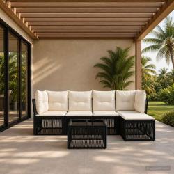 Ensemble de canap&eacute; de jardin 6 pcs Noir polyrotin