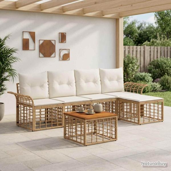 Ensemble de canap�s d'ext�rieur 6 pcs Blanc Naturel et Cr�me