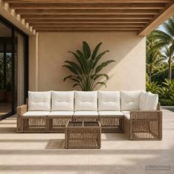 Ensemble de canap&eacute; de jardin 7 pcs Beige et blanc cr&egrave;me