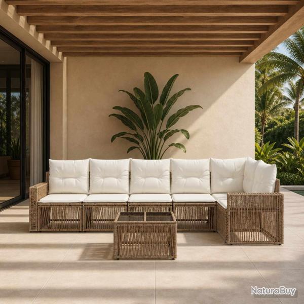 Ensemble de canap� de jardin 7 pcs Beige et blanc cr�me