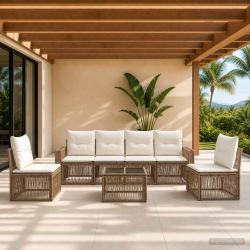 Ensemble de canap&eacute; de jardin 7 pcs Beige et blanc cr&egrave;me