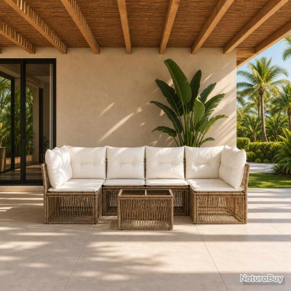 Ensemble de canap� de jardin 7 pcs Beige polyrotin