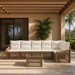 Ensemble de canap&eacute; de jardin 7 pcs Beige polyrotin