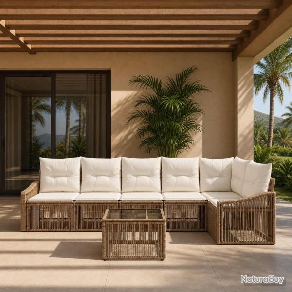 Ensemble de canap� de jardin 7 pcs Beige polyrotin