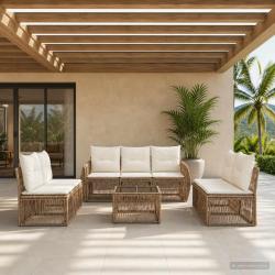 Ensemble de canap&eacute; de jardin 8 pcs Beige et blanc cr&egrave;me