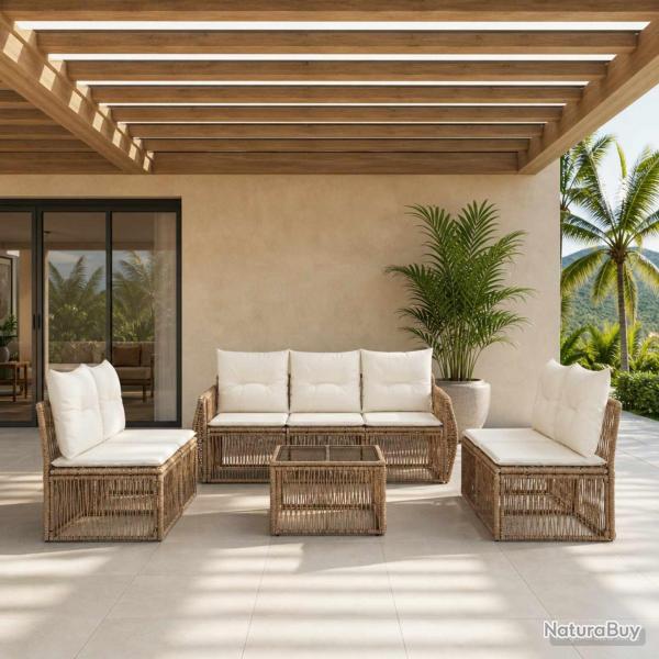 Ensemble de canap� de jardin 8 pcs Beige et blanc cr�me
