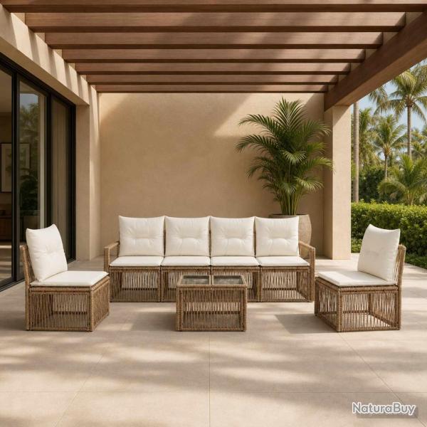 Ensemble de canap� de jardin 7 pcs Beige polyrotin