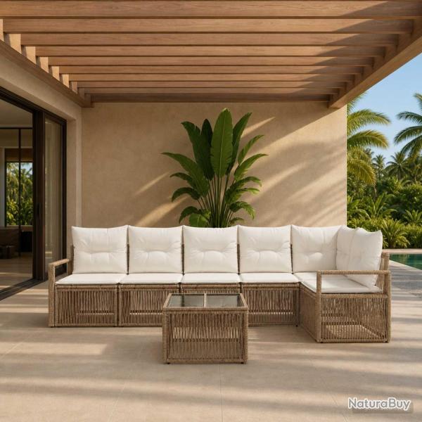 Ensemble de canap� de jardin 7 pcs Beige polyrotin