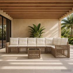 Ensemble de canap&eacute; de jardin 8 pcs Beige et blanc cr&egrave;me