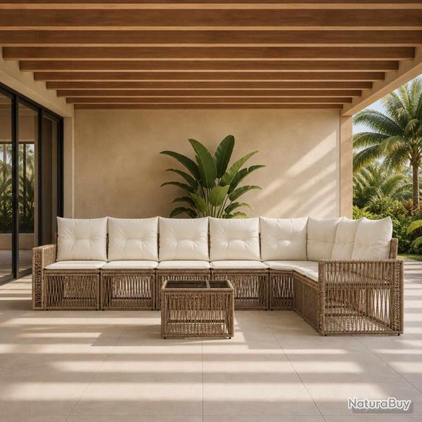 Ensemble de canap� de jardin 8 pcs Beige et blanc cr�me