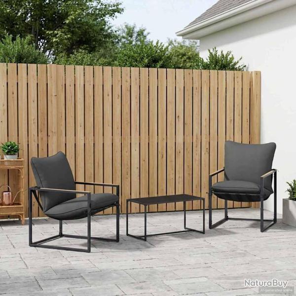Ensemble de canap� de jardin 3 pcs Noir et anthracite Acier