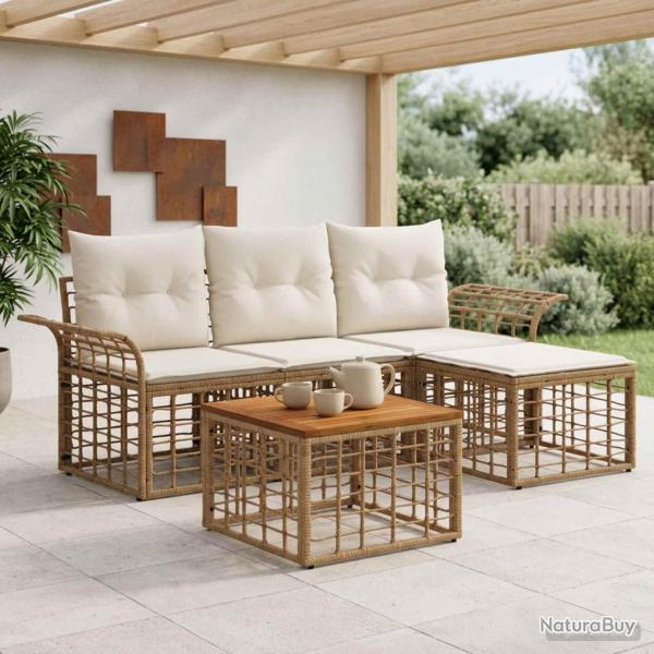 Ensemble de canap�s d'ext�rieur 5 pcs Blanc Naturel et Cr�me