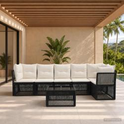 Ensemble de canap&eacute; de jardin 7 pcs Noir polyrotin