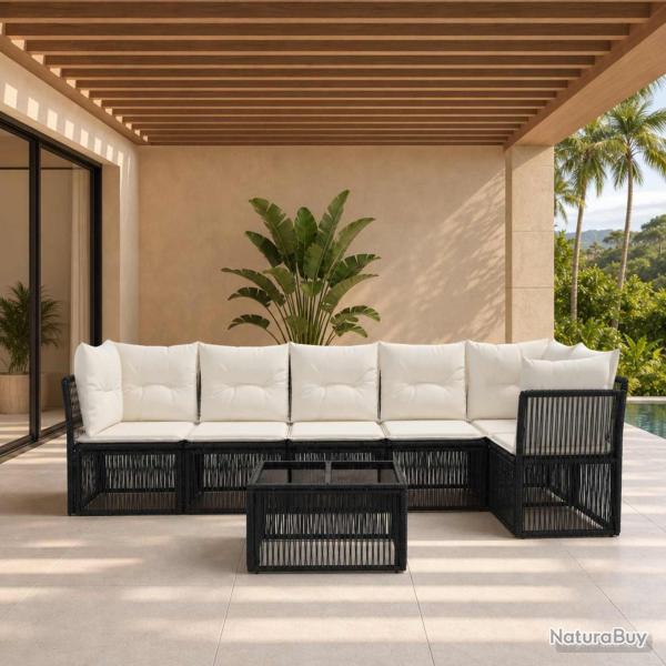 Ensemble de canap� de jardin 7 pcs Noir polyrotin