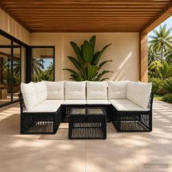 Ensemble de canap&eacute; de jardin 7 pcs Noir polyrotin