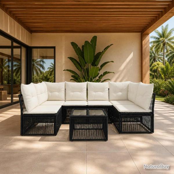 Ensemble de canap� de jardin 7 pcs Noir polyrotin