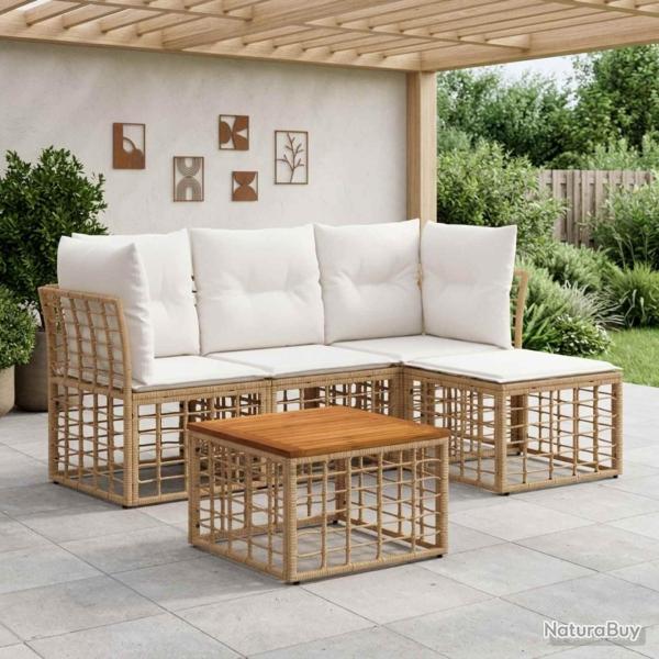 Ensemble de canap�s d'ext�rieur 5 pcs Blanc Naturel et Cr�me