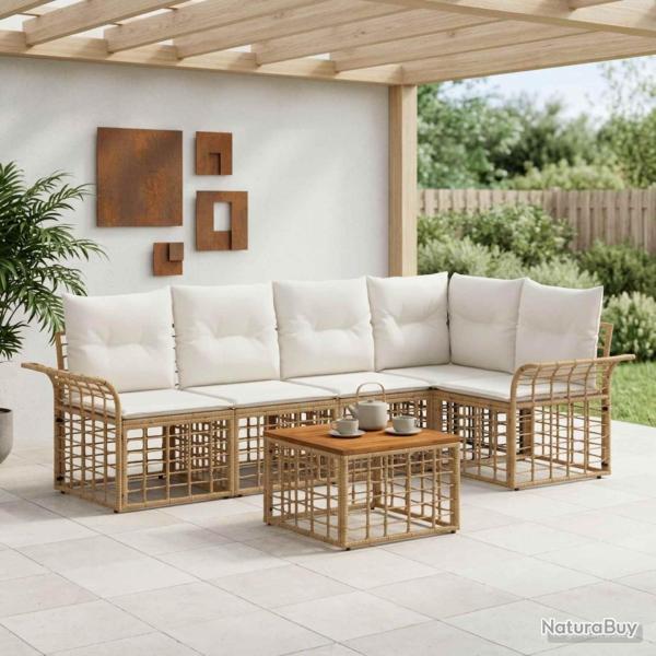 Ensemble de canap�s d'ext�rieur 6 pcs Blanc Naturel et Cr�me